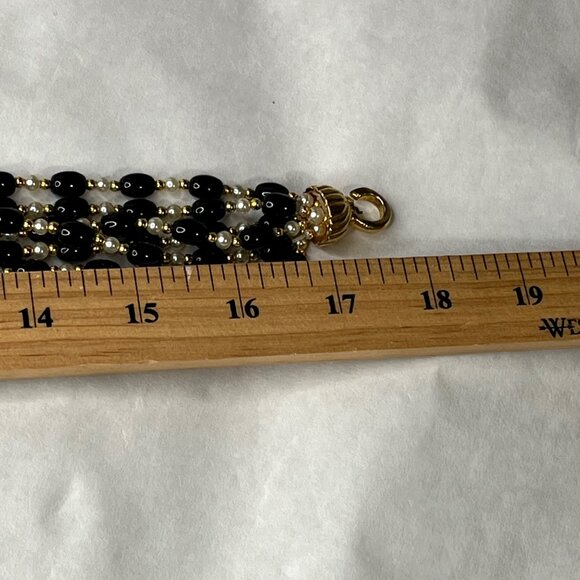 Vintage Multi-Strand Black & White Beaded Necklace W/ Gold-Tone Clasp - Picture 3 of 3